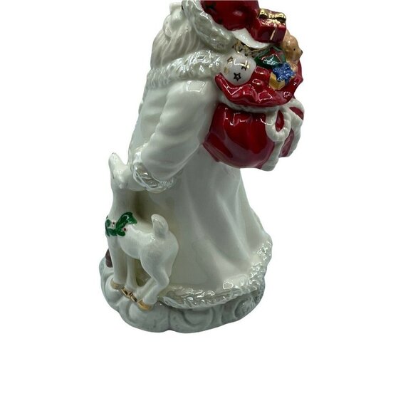 White Ceramic Santa Figure With Christmas Tree plays Music Wind up Green details - Picture 3 of 5